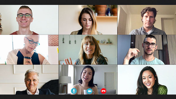 Colleagues having a video conference during the coronavirus pandemic weekly coaching calls